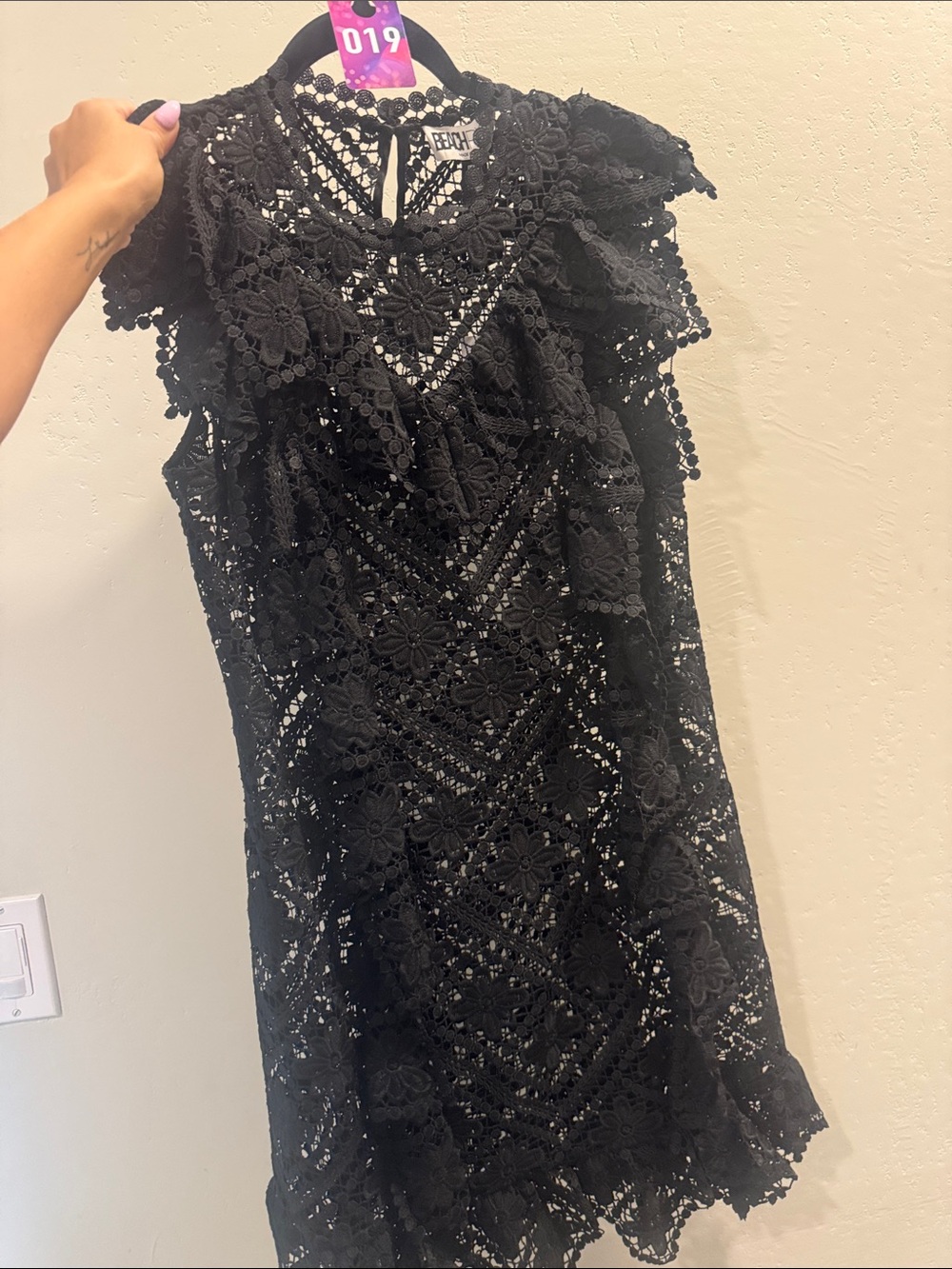 19. Beach Riot Black Floral Crochet Ruffle Dress